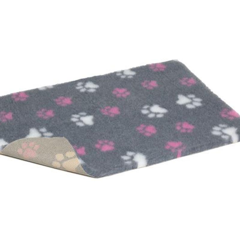 Vetbed NonSlip, (100X150cm), Duo-Paw Grey with Pink & White Paws, Petlife
